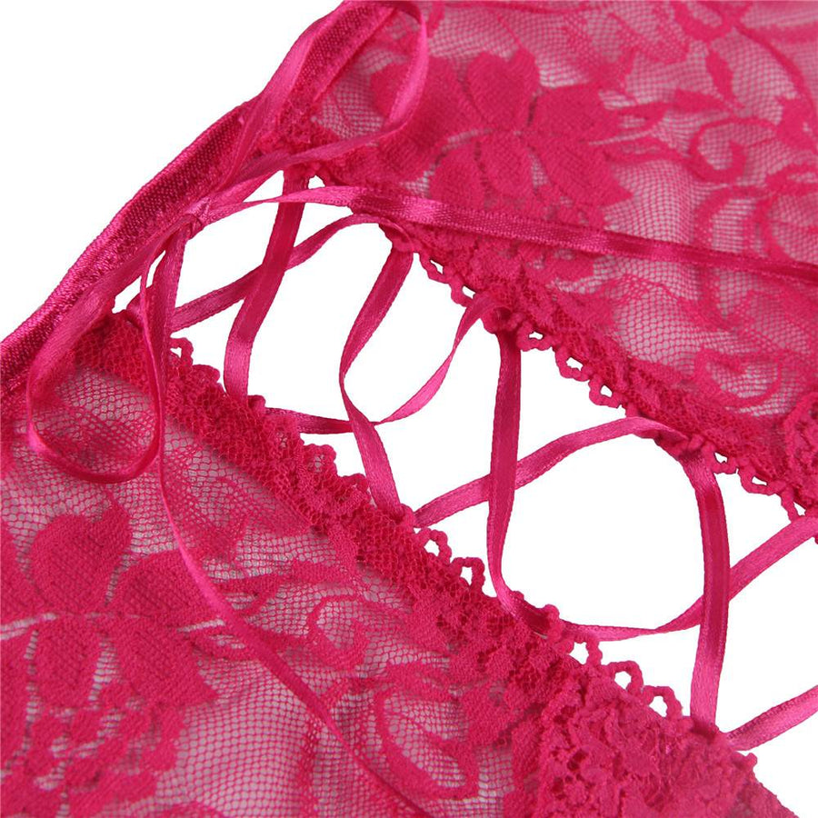 Pink Open Crotch Floral Lace Panty