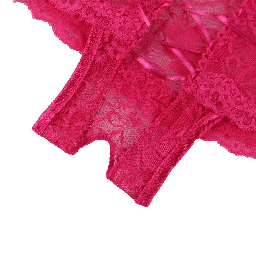 Pink Open Crotch Floral Lace Panty