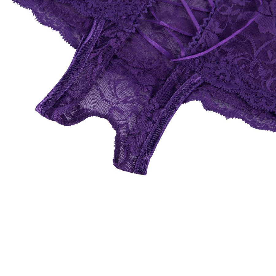 Purple Open Crotch Floral Lace Panty