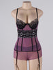 Purple Mesh And Metallic Lace Plus Size Babydoll