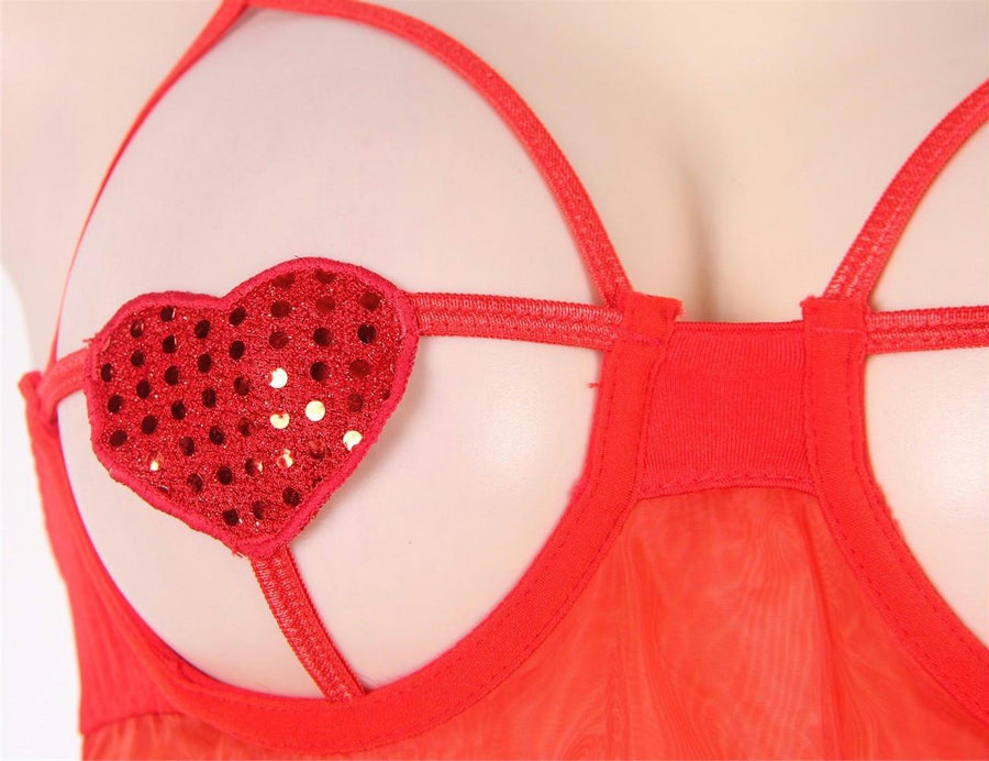 Red Open Bra Sexy Heart Attack Babydoll