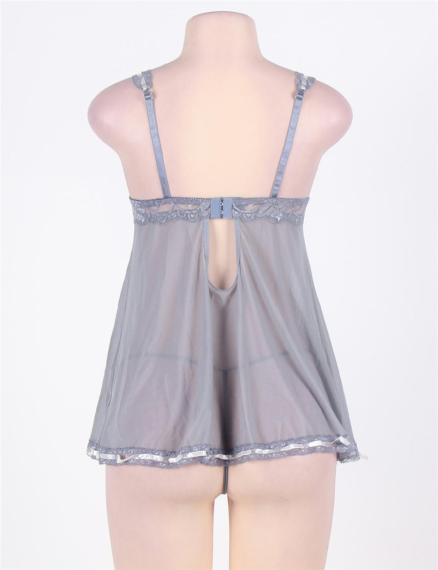 Grey Plus Size Babydoll With Lace Trim