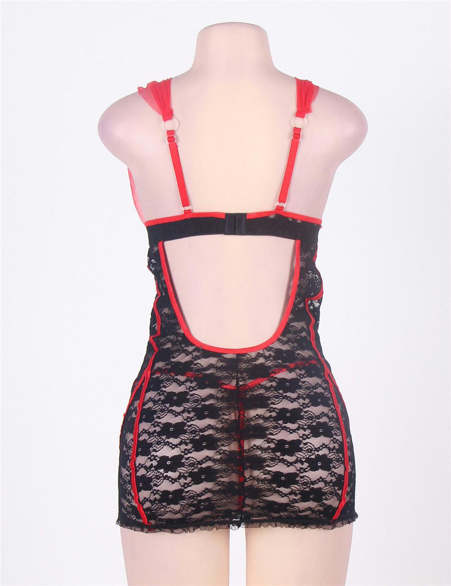 Stretch Red And Black Babydoll Denier Chemise