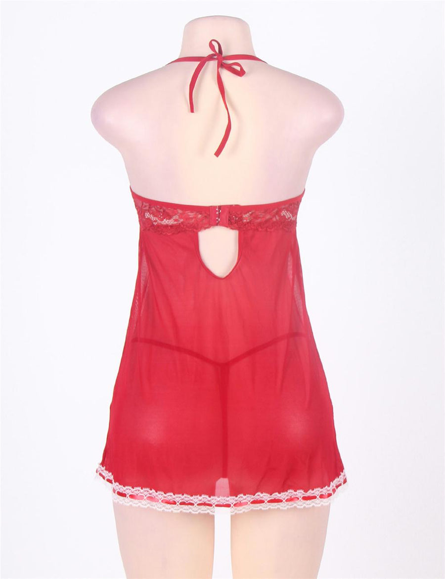 Stretch Lace Camisole Babydoll In Sheer Red