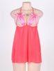 Dark Pink Plus Size Halter Babydoll With Cute Bowknot