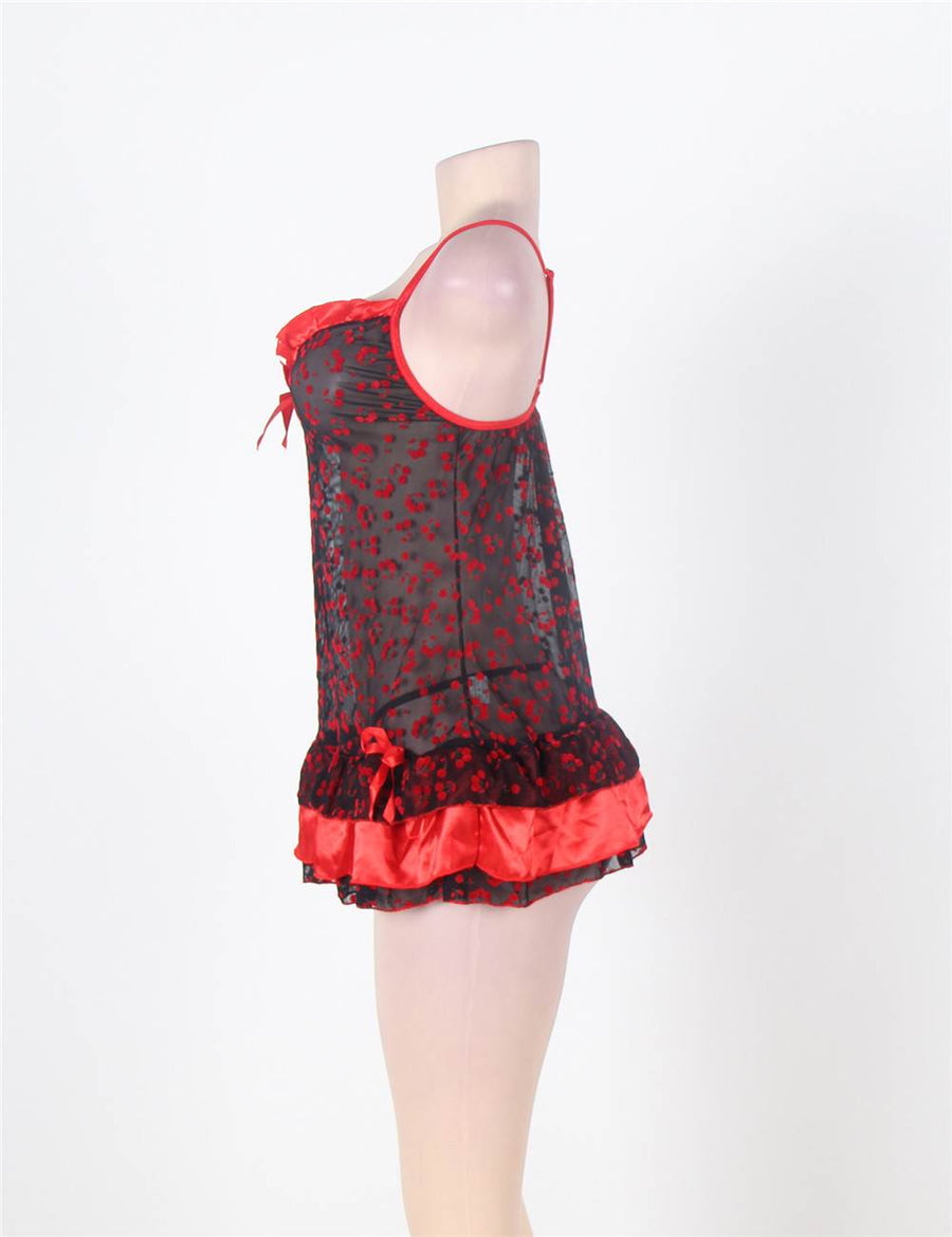 Sexy Ruffle Red Dot Print Babydoll Dress