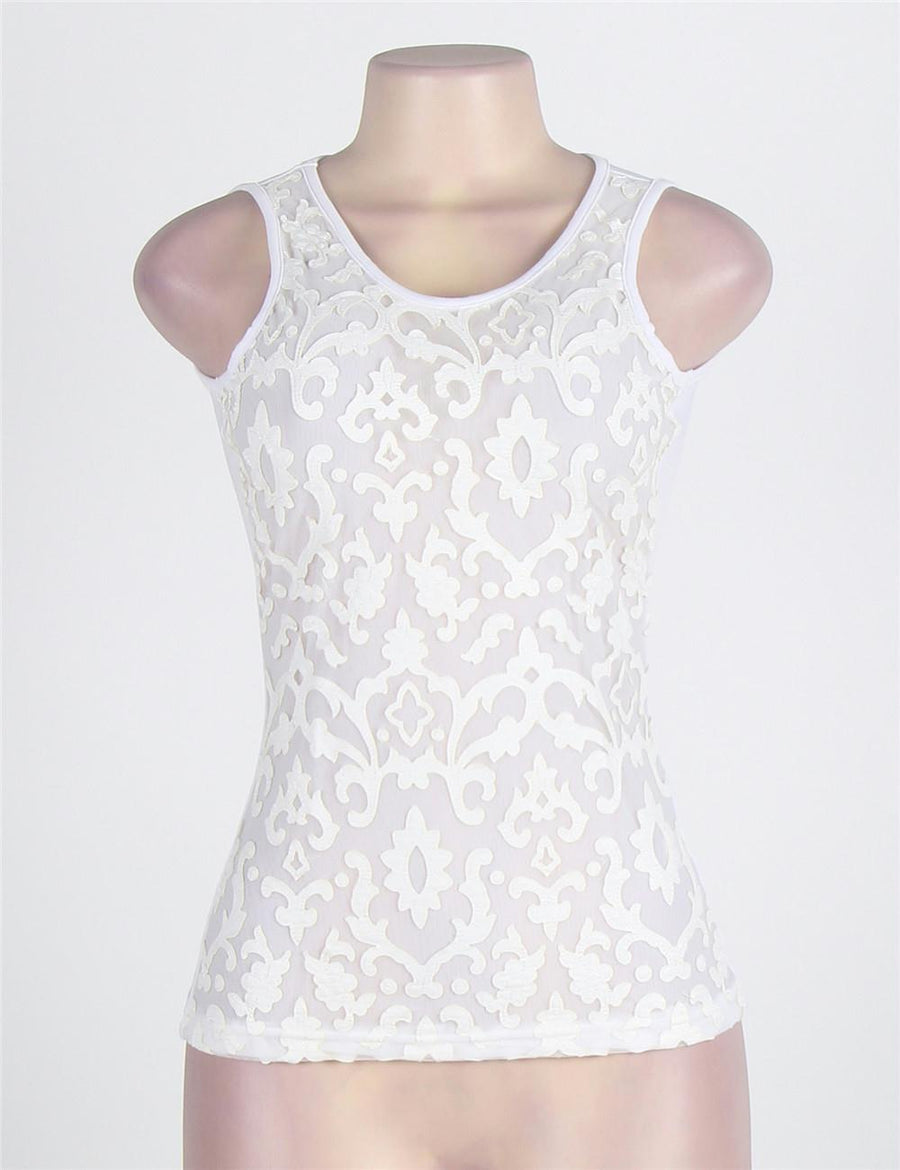 On&#160;Sale&#160;White Leather Lace Surface Sleeveless Top