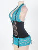 Halter Black And Blue Lace Open Back Plus Size Babydoll