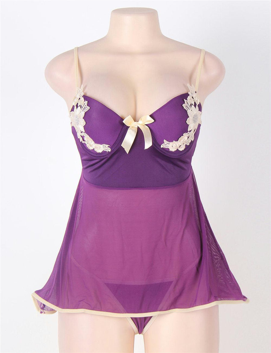 Purple Stylish Plus Size Floral Cup Babydoll Dress