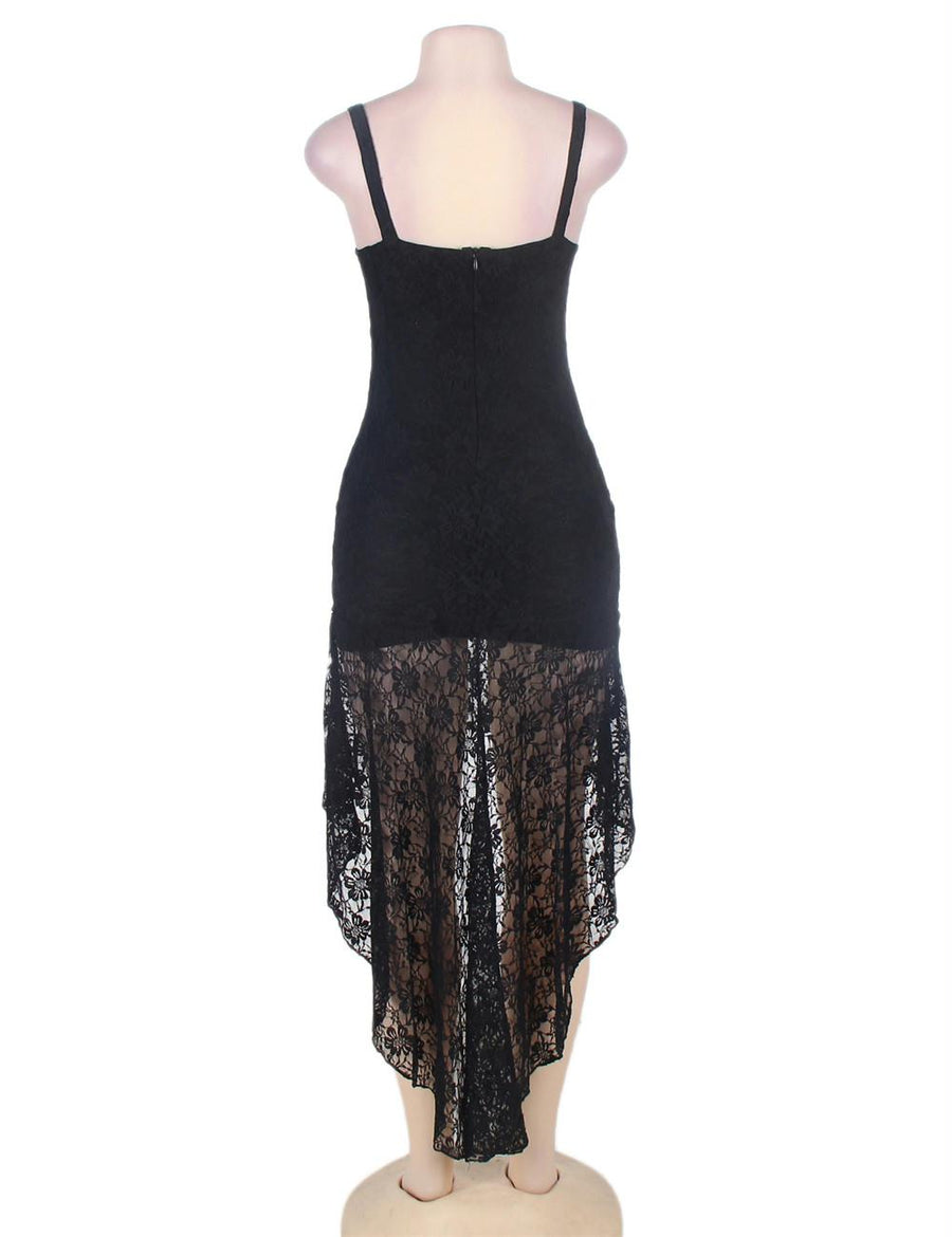 High Low SlinkyBlack Lace Fishtail Dress