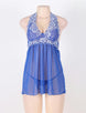 Halter Lace Patchwork Blue Lingerie Set