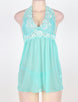 Plus Size Green Floral Halter Babydoll Lingerie Set