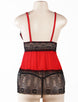 V-Neck Floral Lace Dark Red Plus Size  Babydoll