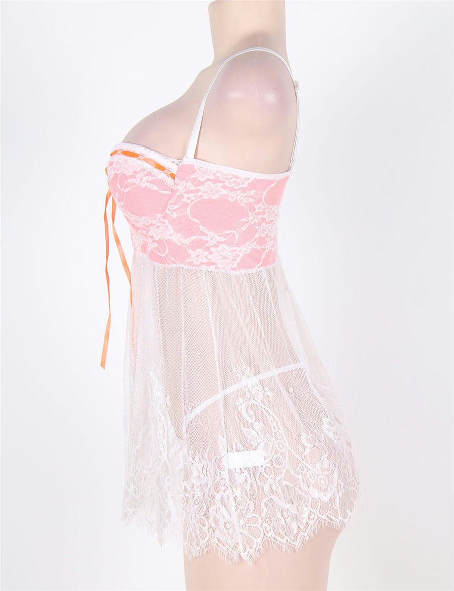 Bustier Top Babydoll with Sheer Bodice and G-string