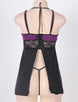 Purple Microfiber Lace Stitching Halter Babydoll