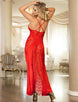 Red Lace Cross Open Back Long Dress