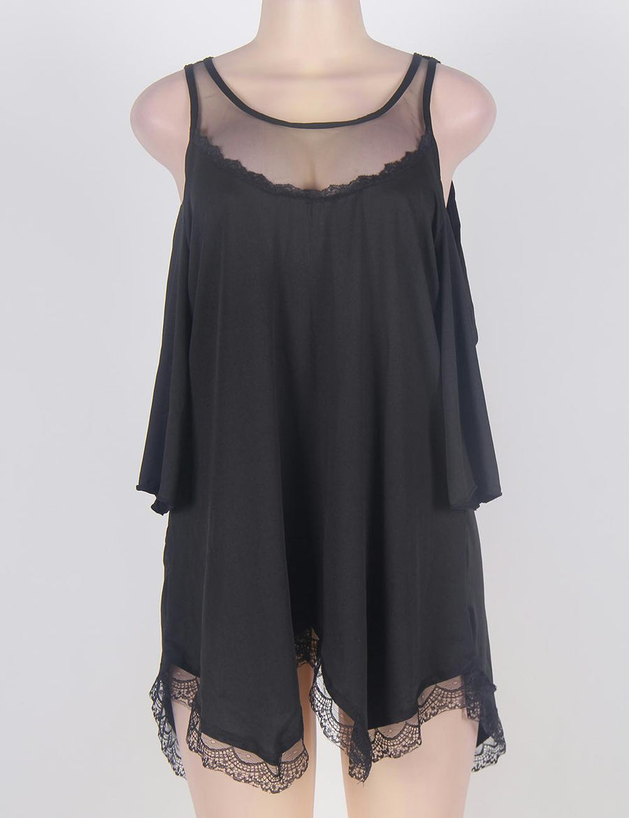 Black Hollow Shoulder Irregular Skirt