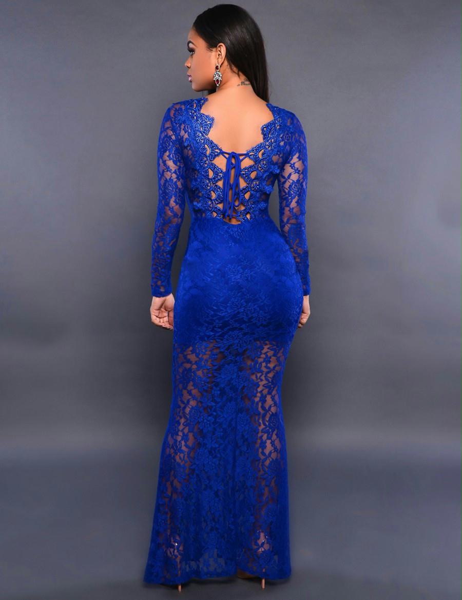 Blue Exquisite Lace Sheer Maxiskit