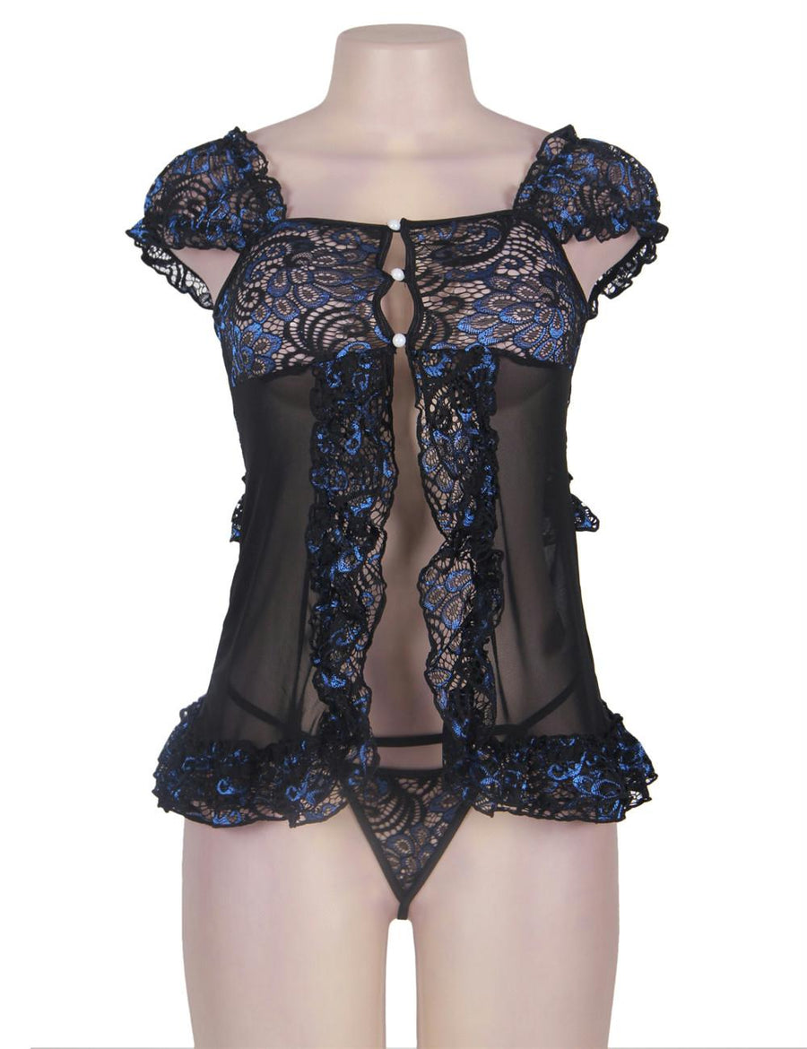 Black With Blue Crotchet Princess Babydoll