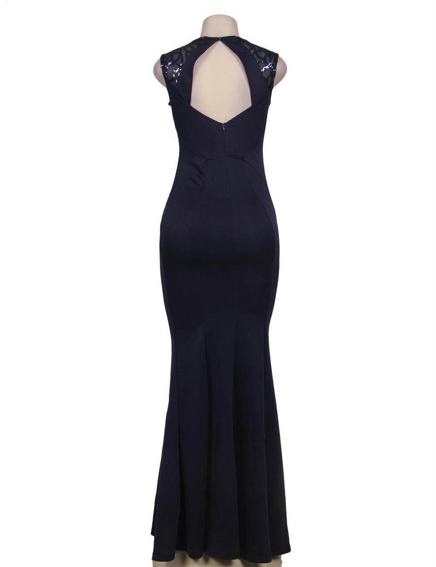 Dark Blue Ruffle Open Back Maxi Dress