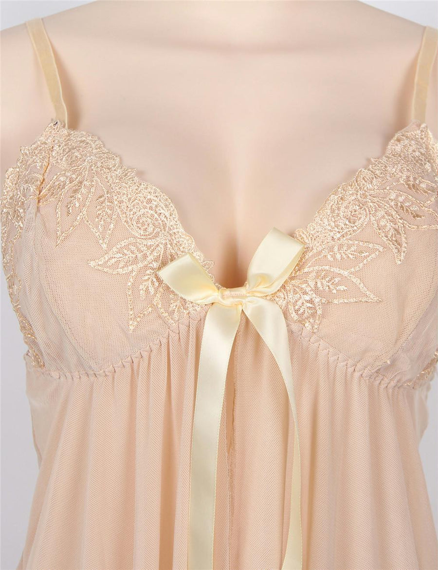 2pcs Apricot Seduce Elegant Babydoll With G-string