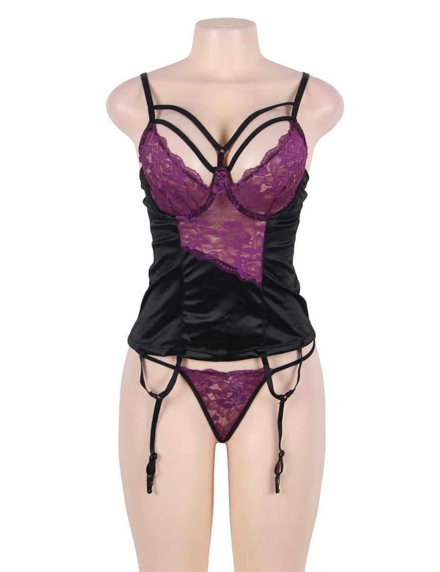 Sexy Purple Lace Bustier Lingerie Set With Bra Rim