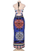 Dark Royal African Pattern Flowered Halter Long Dress