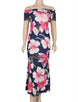 Navy Blue Roses Print Off-Shoulder Long Dress