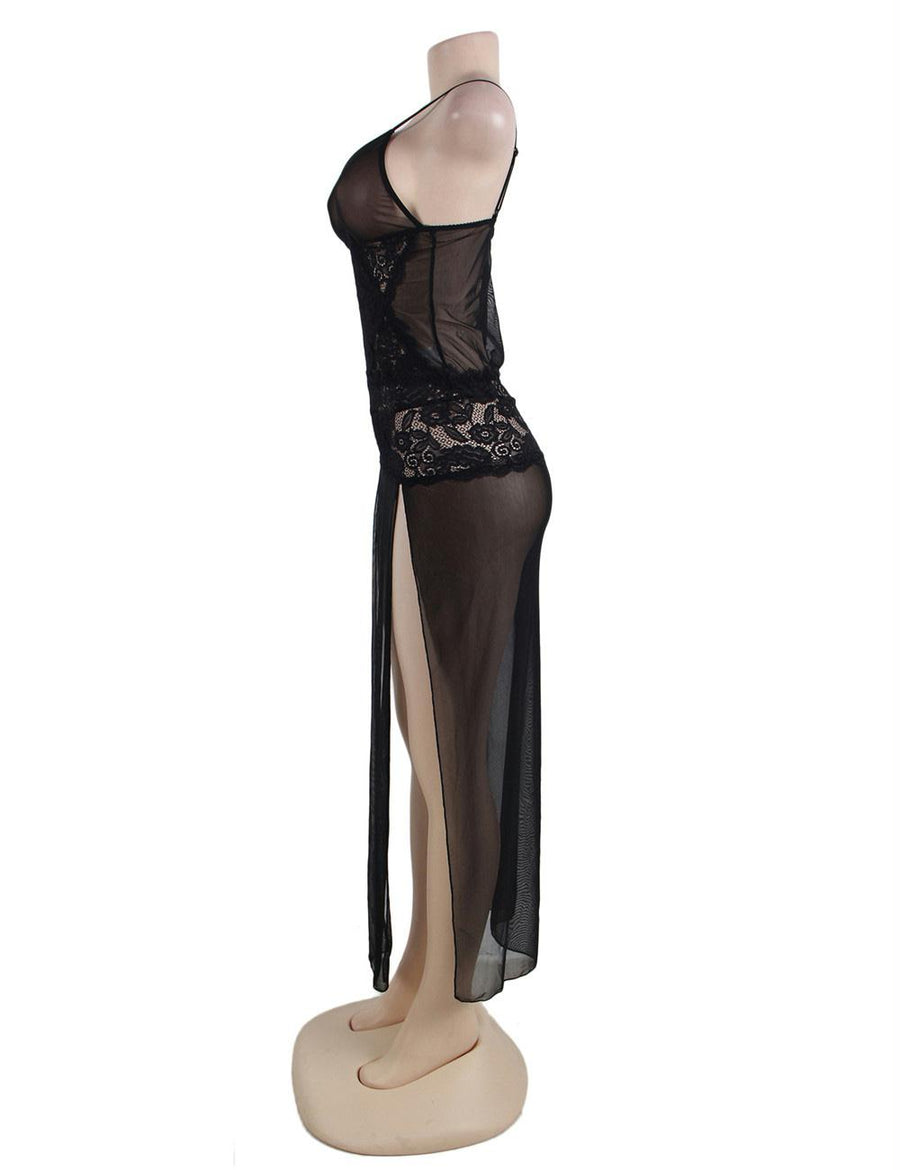 Black Mesh And Lace Elegant Lingerie Gown