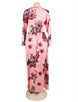 Pocket Design Pink Floral Long Sleeve Maxi Dress