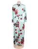 Pocket Design Green Long Sleeve Floral Maxi Dress