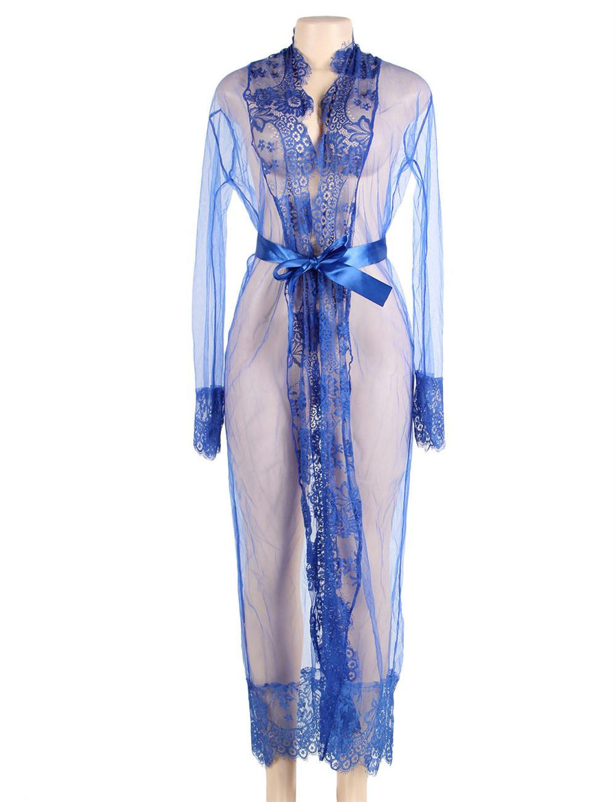 Long Sleepwear Blue Delicate Lace Gown