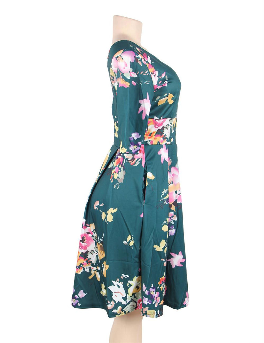 Half Sleeve Jasper Vintage Style Floral Swing Dress