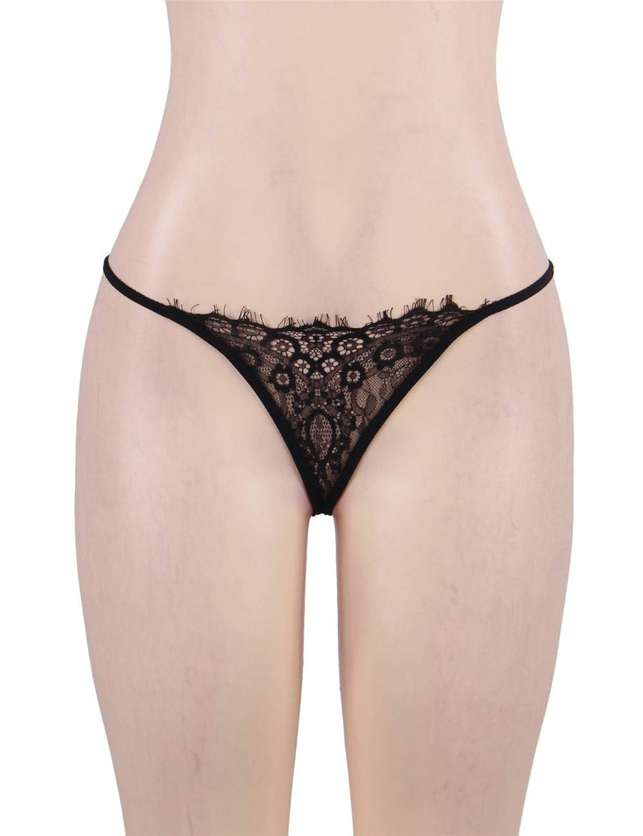 Hot Eyelash Black Lace 3pcs Bra Panty Set