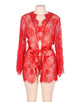 Red Belted Lace Eyelash Sleepwear Gown