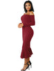 Ruffle Off-Shoulder Midi Dark Red Bodycon Dress