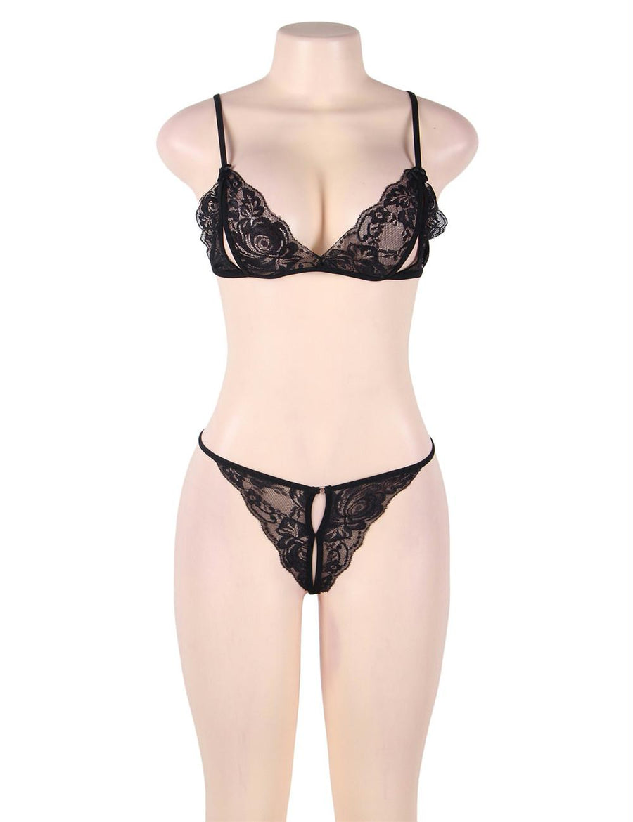 Eyelash Black Lace Sleepwear Lingerie Set