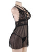 Plus Size Elegant Black Lace straps Backless Babydoll Set