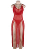 Plus Size Red Long Sheer Gauze Temptation Sexy Nightgown for Curvy Figures