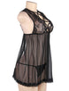 Plus Size Elegant Black Lace straps Backless Babydoll Set