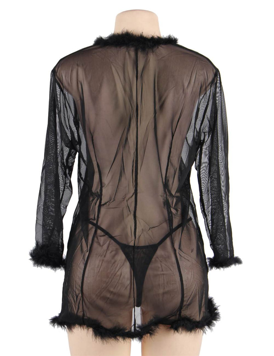 Queen Black Perspective Sleepwear With Fur