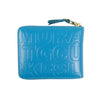 Leather Letter Embossed Small Wallet - Blue