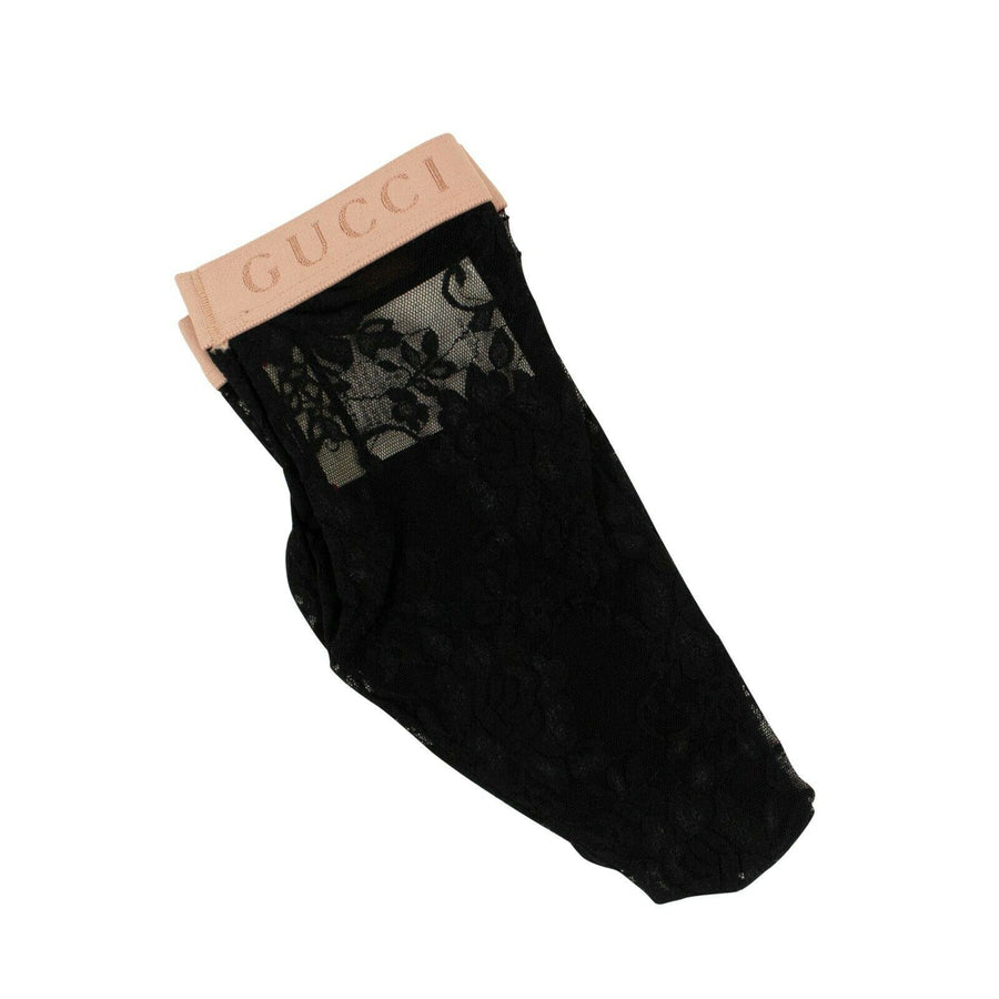 Floral Lace Ankle Socks - Black