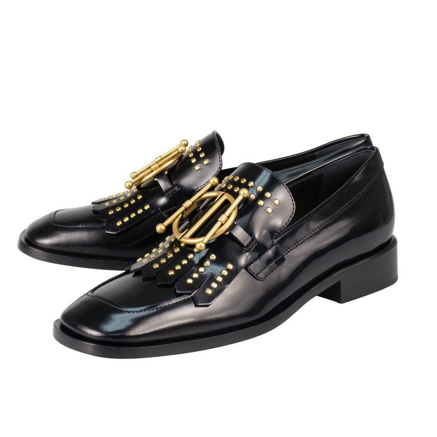 Diordirection Studded Calfskin Loafers - Black