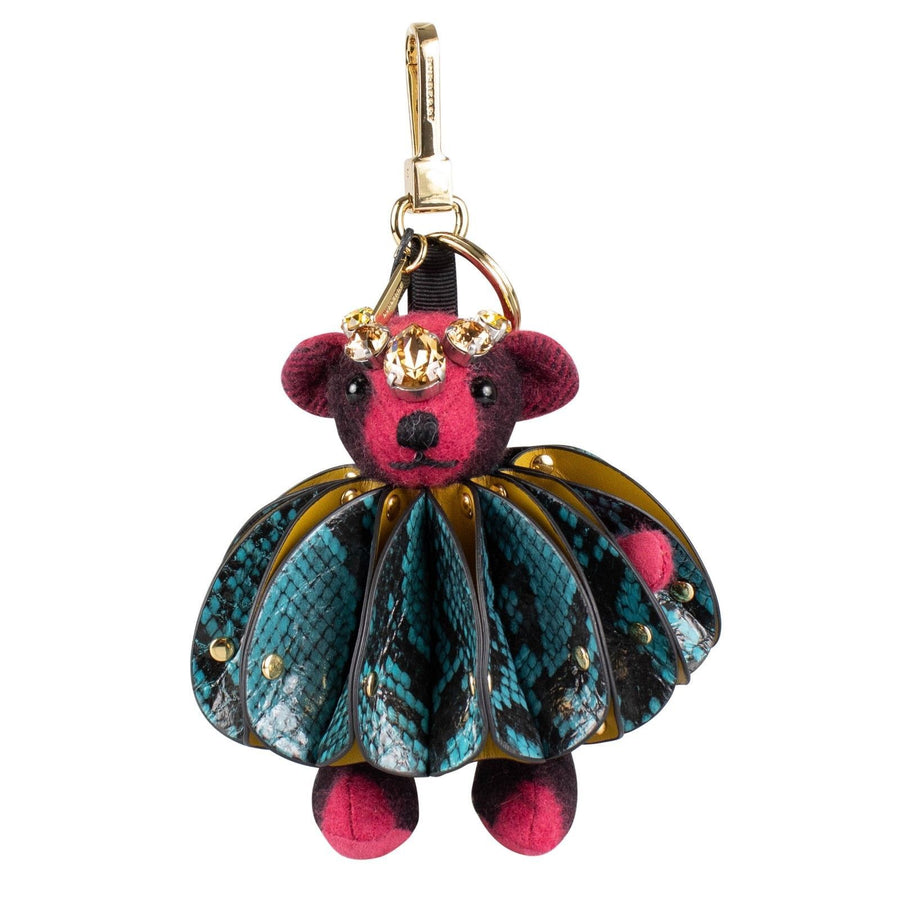 Thomas Bear Ruffled Leather Jewel Embellishment Bag Charm - Pink / Blue