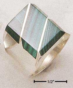 Sterling Silver Men's Large Simulated Malachite Rectangular Striped Ring