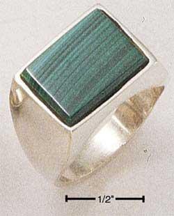 Sterling Silver Men's Rectangular Simulated Malachite Ring