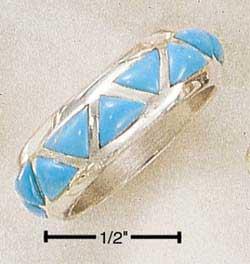 Sterling Silver Inverted Reconstituted Turquoise Triangles Wedding Band Ring