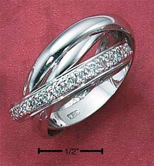 Sterling Silver Womens 3mm Three Band Cubic Zirconia Slide Ring