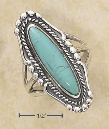 Sterling Silver Oval Simulated Turquoise Ring With Rope And Beaded Edging